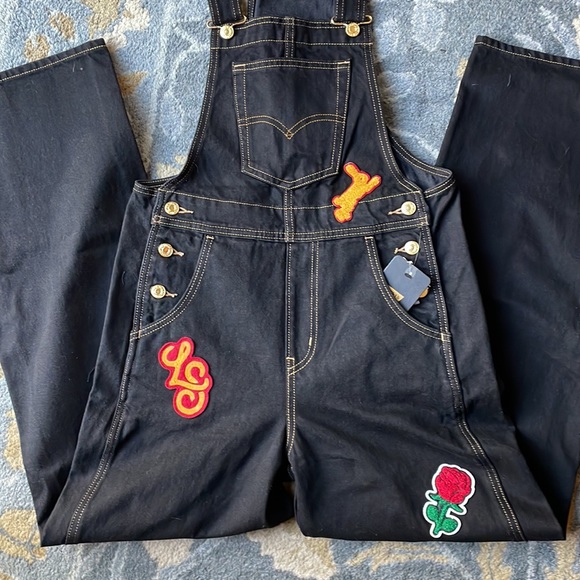 Levi's Lunar New Year black and gold Year of the Rabbit overalls Small - Picture 4 of 11